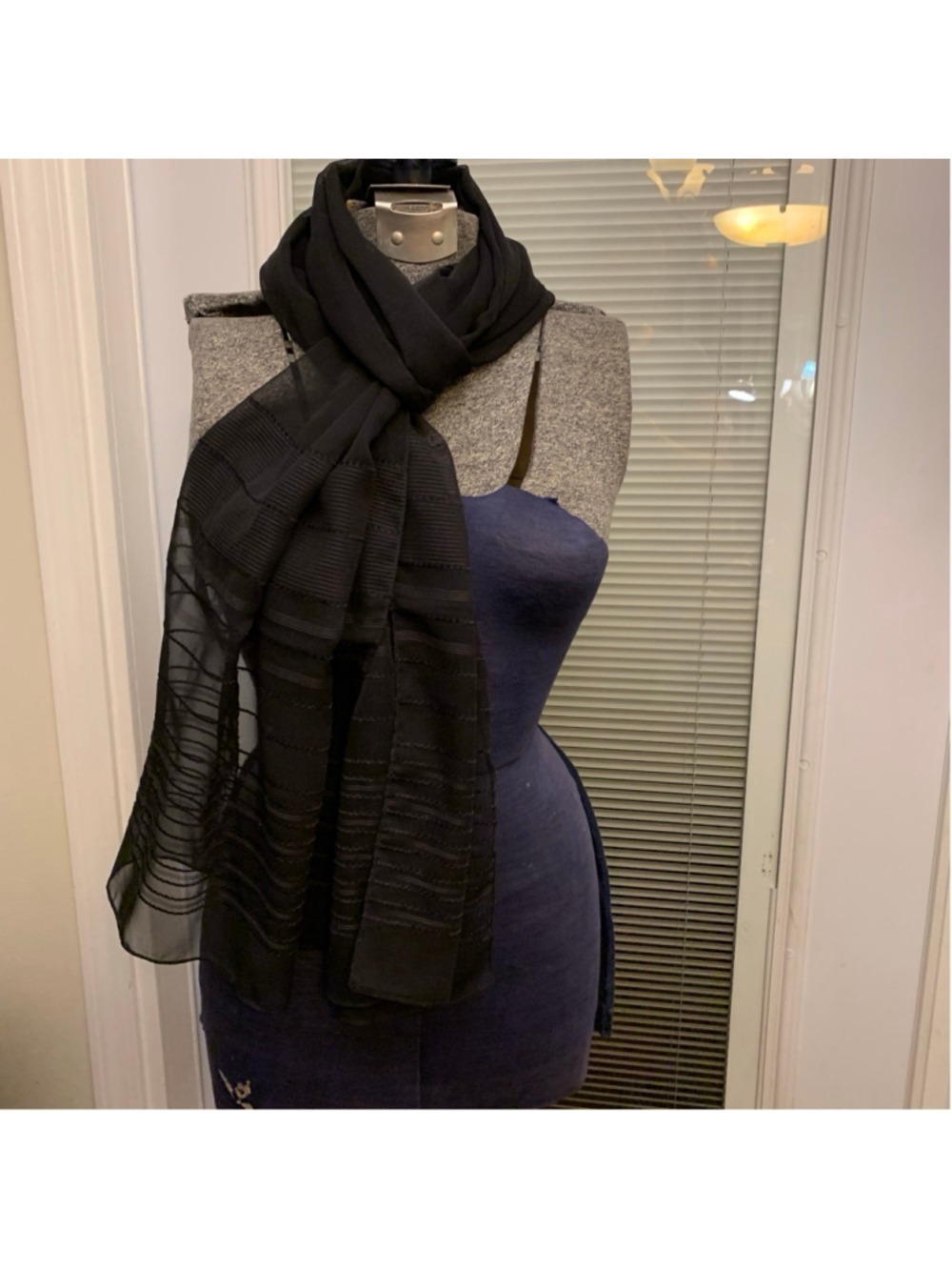 Women's Unbranded Black Sheer Striped Scarf One Size